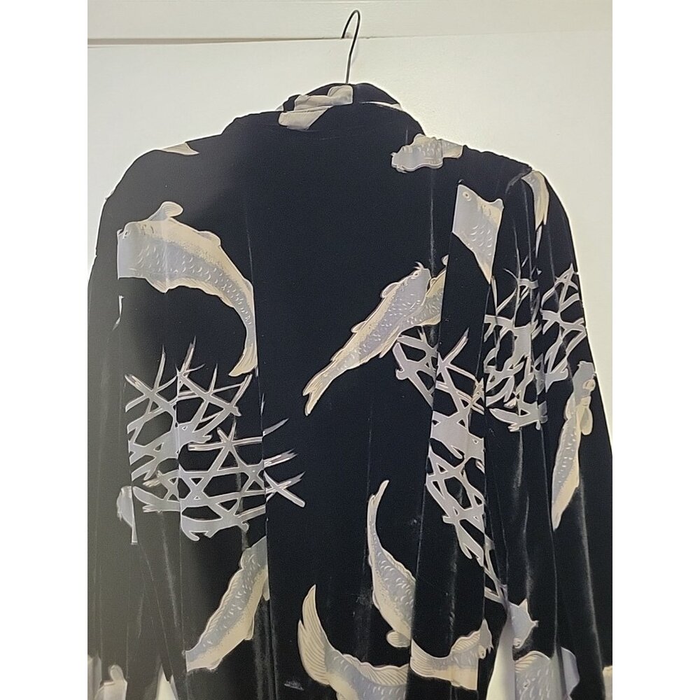Citron Santa Monica Kimono Jacket Burnout Velvet Koi Fish Black Silk Blend 2X - Picture 9 of 13